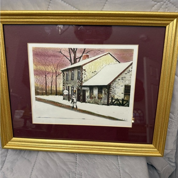 Gold Framed Winter Scene Art Print - Picture 1 of 5